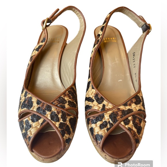 Stuart Weitzman Leopard Print Espadrille Wedges Open Toe 9.5 - Picture 7 of 7